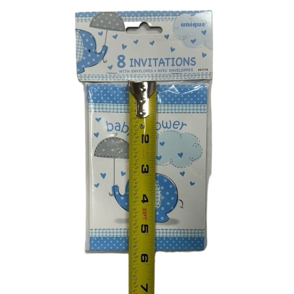 8 baby shower invitations. Blue and white with elephant on front. New in package - Picture 2 of 4